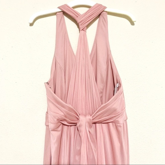 DAVID’S BRIDAL Extra Length Mesh T-strap Back Halter maxi blush dress women’s 6 - Picture 10 of 11